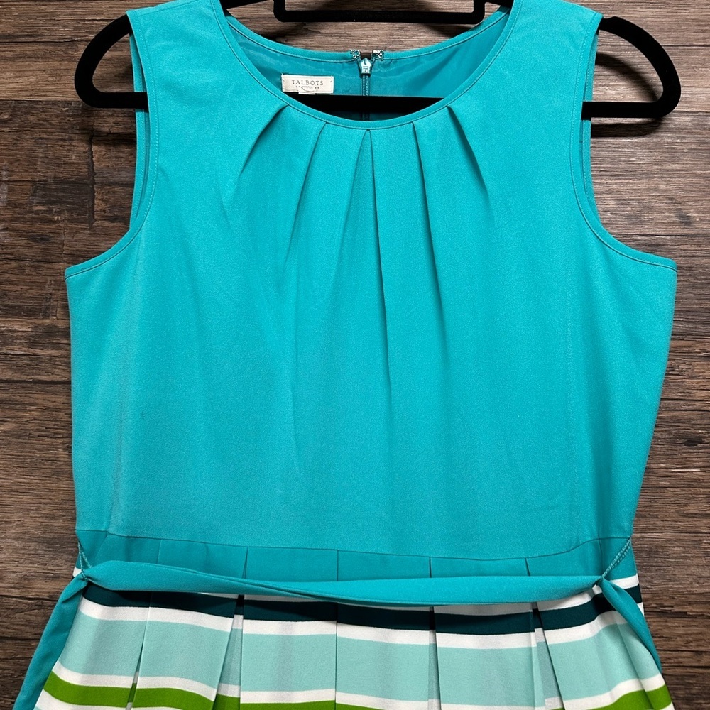 Talbots Blue and White Pleated A-Line Sundress - Picture 4 of 7